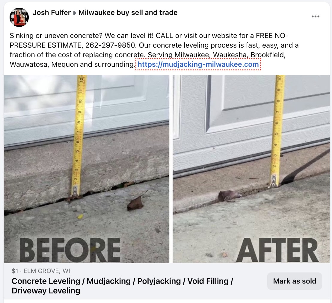 Facebook marketing for concrete raising 