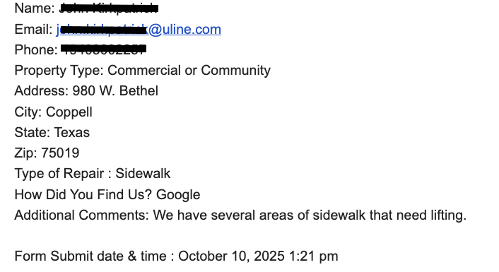 Uline Concrete Lifting Job